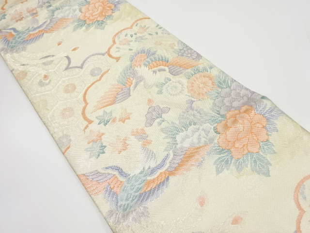 佐賀錦　雲取りに鳳凰・草花模様織り出し　袋帯